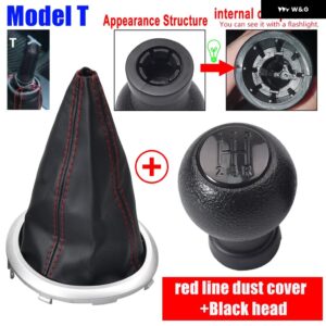 スズキ の使用ギアシフター ノブレバー マニュアル 5スピード スイフト 2005-2010 S-クロス SX4 アルト革 防塵 カバー - T Black-Red line