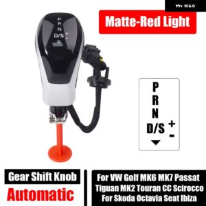 VW ゴルフ MK6 MK7 パサート CC B7 ジェッタ MK5 シロッコ自動 ギア シフト ノブ AT LED 電子 シフト レバー ハンドボール - Matt Silver-Red