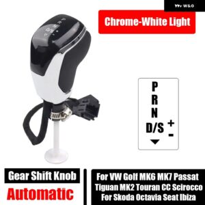 VW ゴルフ MK6 MK7 パサート CC B7 ジェッタ MK5 シロッコ自動 ギア シフト ノブ AT LED 電子 シフト レバー ハンドボール - Chrome-White