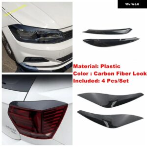 フロントヘッドリアバンパー テールライト ランプ アイブロウストリップカバー トリム VW ポロ 2019-2023 車 外装 リペア - Carbon Fiber Look