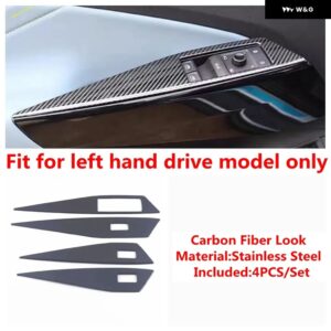 ドアウィンドウリフト コントロール スイッチ ボタン 装飾 パネル カバー トリム VW ID.4 ID4 2021 - 2024 ステンレス アクセサリー - Carbon Fiber Look