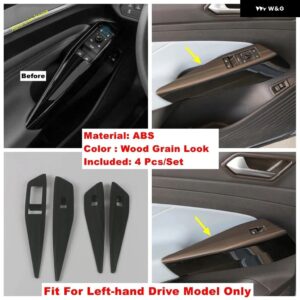 インナー ドアハンドル ホルダー ウィンドウリフト ボタン スイッチ 装飾 パネル カバー トリム VW ID.4 ID4 2021 - 2024 シルバー - Wood Grain Look