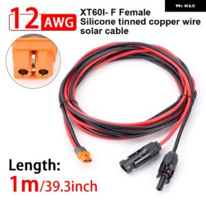 12AWG ソーラーコネクター XT60I-F アダプター CABLECONNECT ソーラー パネル 充電 ケーブル 太陽光 ジェネレーター ポータブル発電所 - 1M