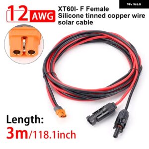12AWG ソーラーコネクター XT60I-F アダプター CABLECONNECT ソーラー パネル 充電 ケーブル 太陽光 ジェネレーター ポータブル発電所 - 3M