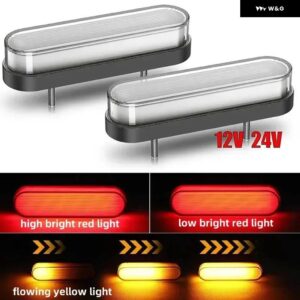 2ピース 4インチ 34LED オーバル LED トレーラー テールライト 防水 ストップブレーキ ライト トラック RV - Clear Lens Red Amber