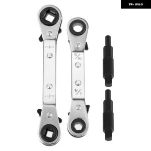2個のラチェットカーブレンチツール 2個の六角ビット アダプター 3/16インチ 1/4インチ 5/16インチ 3/8インチ エアコン 冷凍 バルブ ラチェットレンチ - Silver