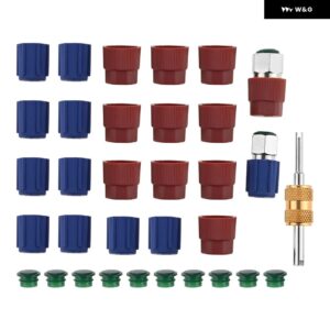 R12 R134A 変換キット ダストキャップ付き 高/低圧 A/C レトロフィット アダプター 空調 冷媒 システム - Silver