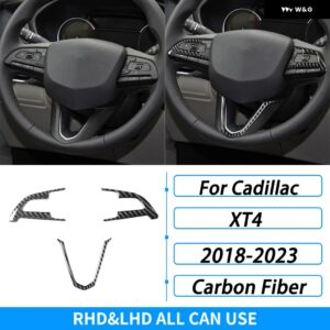 キャデラック XT4 2018-2023 カーボン ステアリングホイール ボタン フレーム 装飾カバー 車内装飾アクセサリー ステッカー - Black Carbon Fiber