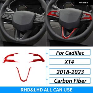 キャデラック XT4 2018-2023 カーボン ステアリングホイール ボタン フレーム 装飾カバー 車内装飾アクセサリー ステッカー - red carbon fiber