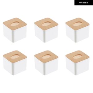 6X 正方形ティッシュ ボックス ティッシュ ボックス 木製蓋付き ミニ木製ティッシュ ボックス - white