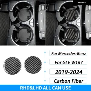 ベンツ GLE W167 2019-2024 カーボンセンター コンソール ウォーターカップ ホルダー クッション パネル カバー カー インテリア アクセサリー ステッカー - Black Carbon Fiber