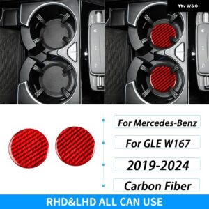 ベンツ GLE W167 2019-2024 カーボンセンター コンソール ウォーターカップ ホルダー クッション パネル カバー カー インテリア アクセサリー ステッカー - red carbon fiber