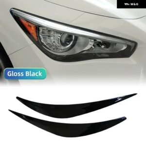 1ペア ヘッドライト ヘッドランプ アイブロウ ステッカー ストリップ トリム カバー インフィニティ Q50 2014-20-2022 - Gloss Blcak