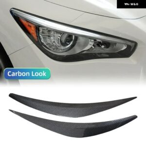 1ペア ヘッドライト ヘッドランプ アイブロウ ステッカー ストリップ トリム カバー インフィニティ Q50 2014-20-2022 - Carbon Look