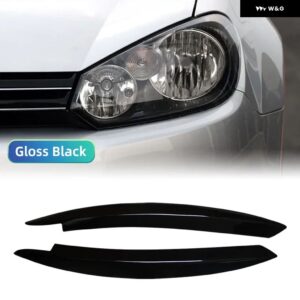 VW ゴルフ 6 MK6 フロントランプ ヘッドライト アイブロウ ABS カバー ステッカー トリム プロテクター 2008 - 2013 - Gloss Blcak