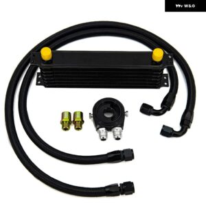 7行 オイルクーラー キット オイル フィルター アダプター AN10 トランス ミッション オイルクーラー キット ナイロン ステンレス 編組ホース - BLACK 7ROWS type1