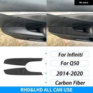 インフィニティ Q50 2014-2020 カーボンフロントアームドアレスト パネル カバー 装飾 内装 装飾 アクセサリー ステッカー - Black Carbon Fiber