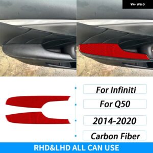 インフィニティ Q50 2014-2020 カーボンフロントアームドアレスト パネル カバー 装飾 内装 装飾 アクセサリー ステッカー - red carbon fiber