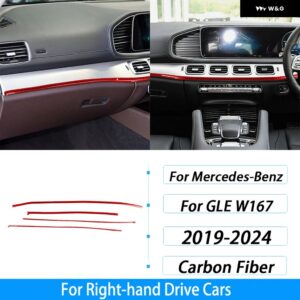 ベンツ GLE W167 2019-2024 カーボンセンター コンソール ダッシュボード エアベント パネル トリム ストリップカー インテリア アクセサリー ステッカー - Red Carbon Fiber3