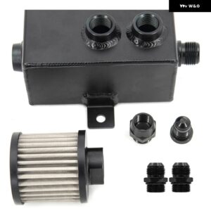 アルミ車 1L オイルキャッチ缶タンク 燃料タンク ブリーザー フィルター ドレン付き AN6/8/10 オススメ OCT-AN10-1L-BK - With AN10 Fitting