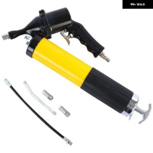 400CC エア式グリースガン 6000PSI エア圧グリースガン フレキシブルホース エア圧コンプレッサー ポンプ 2 カプラー 1 曲がった 金属 パイプ - Yellow