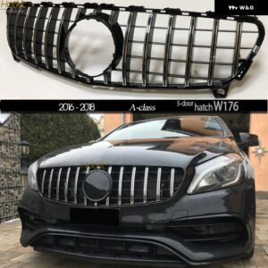 W176 ホルムアルデヒドシルバー ブラックフロント バンパー レーシング グリル パナメリカーナ GTR ルックフィット メルセデス Aクラス W176 2016 2017 2018 - black