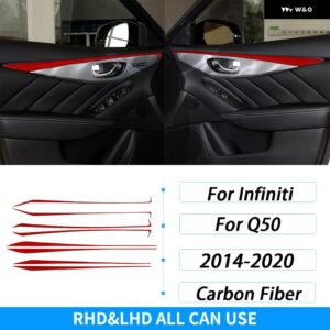 インフィニティ Q50 2014-2020 カーボンインナー ドアハンドル フレーム 装飾 ストリップ車内 装飾 アクセサリー ステッカー - red carbon fiber