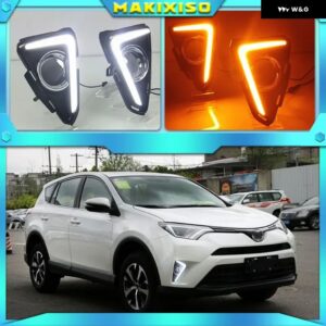 1セット 12V ABS 車 LED DRL デイタイム ランニングライト LED フォグランプ カバー TRUNNING 黄色信号 RAV4 2016 2017 2018 - WHITE