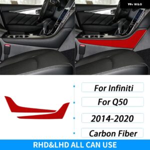 インフィニティ Q50 2014-2020 カーボンセンター コンソール ギア シフト サイド パネル カバー 車内 装飾 アクセサリー ステッカー - Red Carbon Fiber