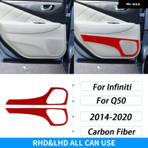 インフィニティ Q50 2014-2020 カーボンリアドア スピーカー パネル カバー 装飾 内装 装飾 アクセサリー ステッカー - Red Carbon Fiber