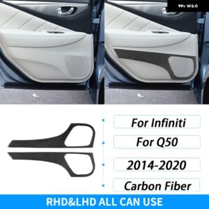 インフィニティ Q50 2014-2020 カーボンリアドア スピーカー パネル カバー 装飾 内装 装飾 アクセサリー ステッカー - Black Carbon Fiber