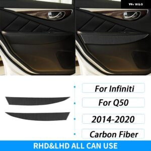 インフィニティ Q50 2014-2020 カーボンリアドア アームレスト パネル カバー 装飾 内装 装飾 アクセサリー ステッカー - Black Carbon Fiber