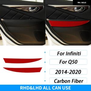 インフィニティ Q50 2014-2020 カーボンリアドア アームレスト パネル カバー 装飾 内装 装飾 アクセサリー ステッカー - red carbon fiber