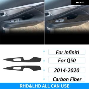 インフィニティ Q50 2014-2020 カーボンリアドア アームレスト ウィンドウリフト パネル 車内 装飾 アクセサリー ステッカー - Black Carbon Fiber