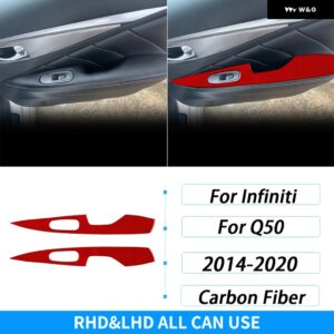 インフィニティ Q50 2014-2020 カーボンリアドア アームレスト ウィンドウリフト パネル 車内 装飾 アクセサリー ステッカー - Red Carbon Fiber