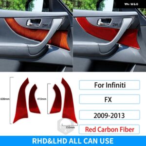 インフィニティ FX 2009-2013 カバー カーボン 4個 ドア アームレスト ハンドル トリム カー スタイリング 室内 装飾 アクセサリー ステッカー - red