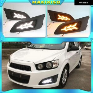 シボレー 1セット 車 LED DRL ライト デイタイム ランニングライト 昼光 ウィンカーランプ AVEO ソニック 2011 2012 20 - White and Yellow