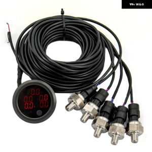 超薄型エアサスペンション圧力計2インチ 52MMエアライドメーターLED5 ディスプレイ 1/8NPTセンサー - RED DISPLAY