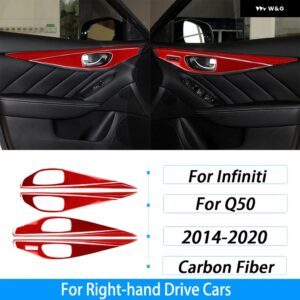 インフィニティ Q50 2014-2020 カーボンドアシートメモリ ボタン パネル カバー トリム 車内 装飾 アクセサリー ステッカー - Red Carbon Fiber3