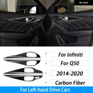インフィニティ Q50 2014-2020 カーボンドアシートメモリ ボタン パネル カバー トリム 車内 装飾 アクセサリー ステッカー - Black Carbon Fiber