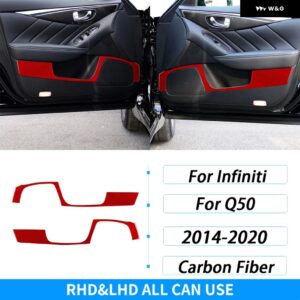 インフィニティ Q50 2014-2020 カーボンフロントドア スピーカー フレーム パネル カバー トリム 内装アクセサリー ステッカー - Red Carbon Fiber