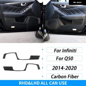 インフィニティ Q50 2014-2020 カーボンフロントドア スピーカー フレーム パネル カバー トリム 内装アクセサリー ステッカー - Black Carbon Fiber