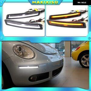 VW フォーク スワーゲン ビートル 2007 2008 2009 2010 LED デイタイム ランニング 黄色ライト ウインカーライト バンパー フォグランプ カバー - WHITE