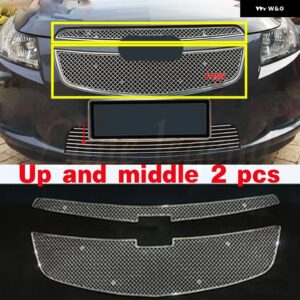 シボレー クルーズ 2009-2013 3個 最 ステンレス フロント バンパー メッシュ グリル トリム レーシング グリル - a