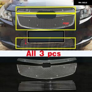 シボレー クルーズ 2009-2013 3個 最 ステンレス フロント バンパー メッシュ グリル トリム レーシング グリル - b