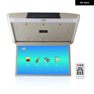 15.6インチMP5車ルーフモニターTVフリップダウン1080PビデオHDスクリーンビデオプレーヤーIPSスクリーンUSB SD HDMI FMビデオ オーディオ 出力入力 - beige