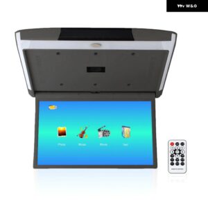 15.6インチMP5車ルーフモニターTVフリップダウン1080PビデオHDスクリーンビデオプレーヤーIPSスクリーンUSB SD HDMI FMビデオ オーディオ 出力入力 - GRAY
