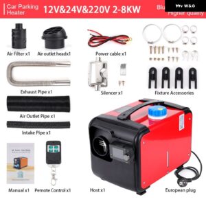 5-8KW 12V/24V/220V ディーゼルエアヒーター ポータブルオールインワン パーキング ヒーター BLUETOOTH リモコン トラック 暖房 - Red