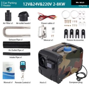 2-8KW ディーゼルエアヒーター 12V 24V 220V スリーインワンカーヒーター サイレンサー 付き リモコン 車 トラック ボート RV パーキング ヒーター - 12V 24V 220V