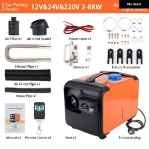 ディーゼル ヒーター 2/8KW 12V 24V 220V オールインワンマシン パーキング ヒーター BLUETOOTH オレンジ水平 トラック ボート RV ヒーター - Orange